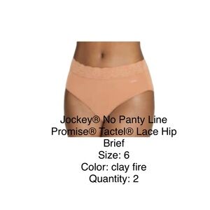 2 PAIR Jockey No Panty Line Lace Hip Briefs - Clay Fire